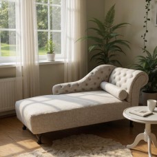  Classic Chaise Lounge-Velvet & Linen Luxury Daybed  - Right-Armrest-Grey-Linen