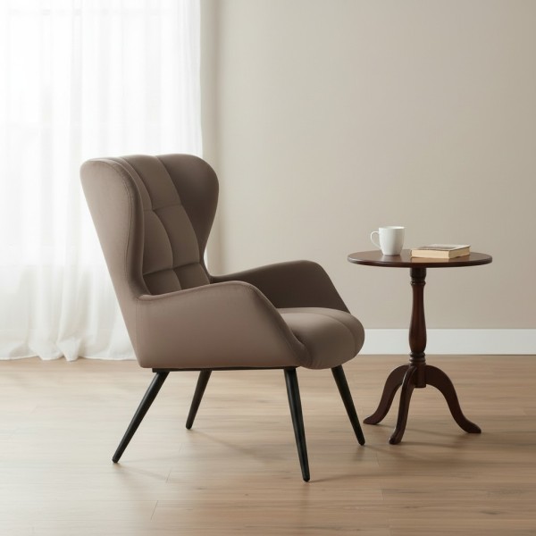 Velvet wingback armchair-Light coffee | Modern Accent Chair For NZ Homes