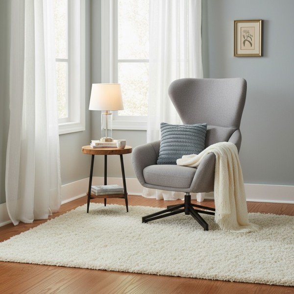 Modern Wingback Swivel Armchair - Light Grey Modern Wingback Swivel Armchair - Light Grey