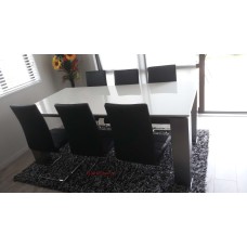 White marble top dining table with 6 chairs 