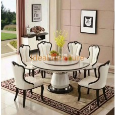 Marble top round dining table with turntable