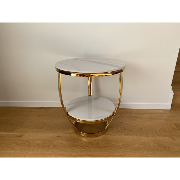 Vivary Round Side Table - White & Gold 