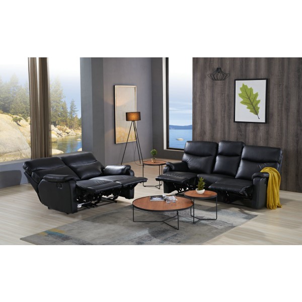 2+3 Seater leather  recliner sofa Black 